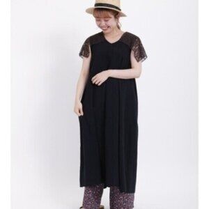 Share Samansa Mos2 Cotton Midi Dress OS Black Brown Lace Japanese Dolly Kei